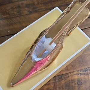 Michael Kors Metallic Gold Croc-Embossed Slingback Pointed Toe Heel